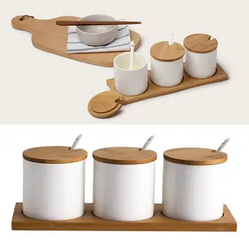 

Spice Rack Ceramic Seasoning Irrigation For Salt And Pepper Jars Holding Dressings 3 Pieces Set Kitchen Accessories