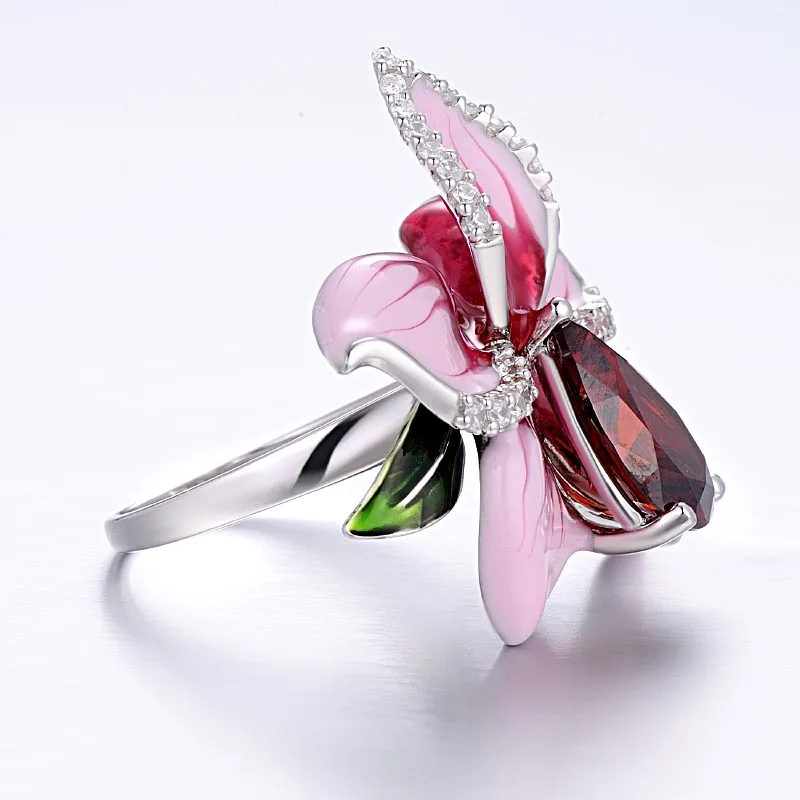 SANTUZZA, серебряное цветочное кольцо для женщин, 925 пробы, серебряные Модные кольца для женщин, кольцо с кубическим цирконием, вечерние ювелирные изделия с эмалью