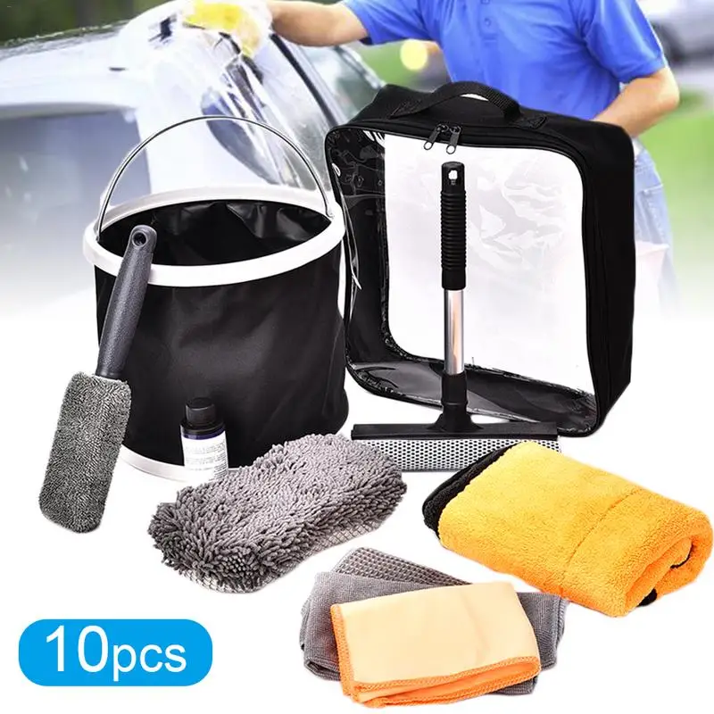 Us 34 84 20 Off 10 Pcs Car Cleaning Tools Kit Set Exterior Interior Cleaning Kit With Bucket Wipes Waxed Towel Special Coated Towel Sponge Block In