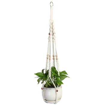 

Macrame Plant Hanger Indoor Outdoor Hanging Planter Basket Cotton Rope With Beads 35 Inch
