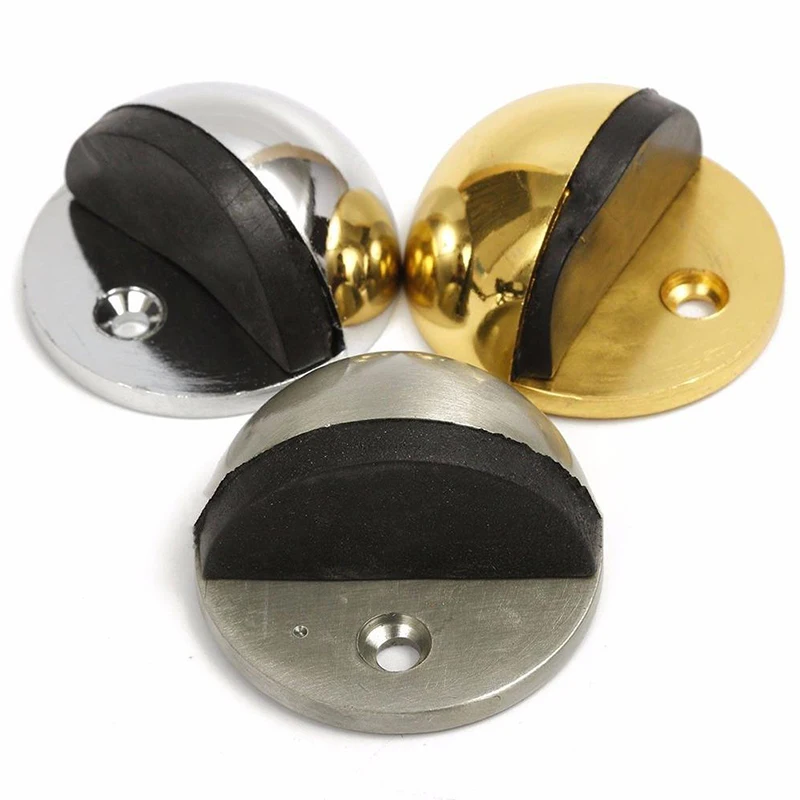 

New 1PCS 43mm Dia Casting Floor-Mounted Door Stops APS Zinc Alloy Satin Chrome Half Moon Door Stopper Wood Door Holder