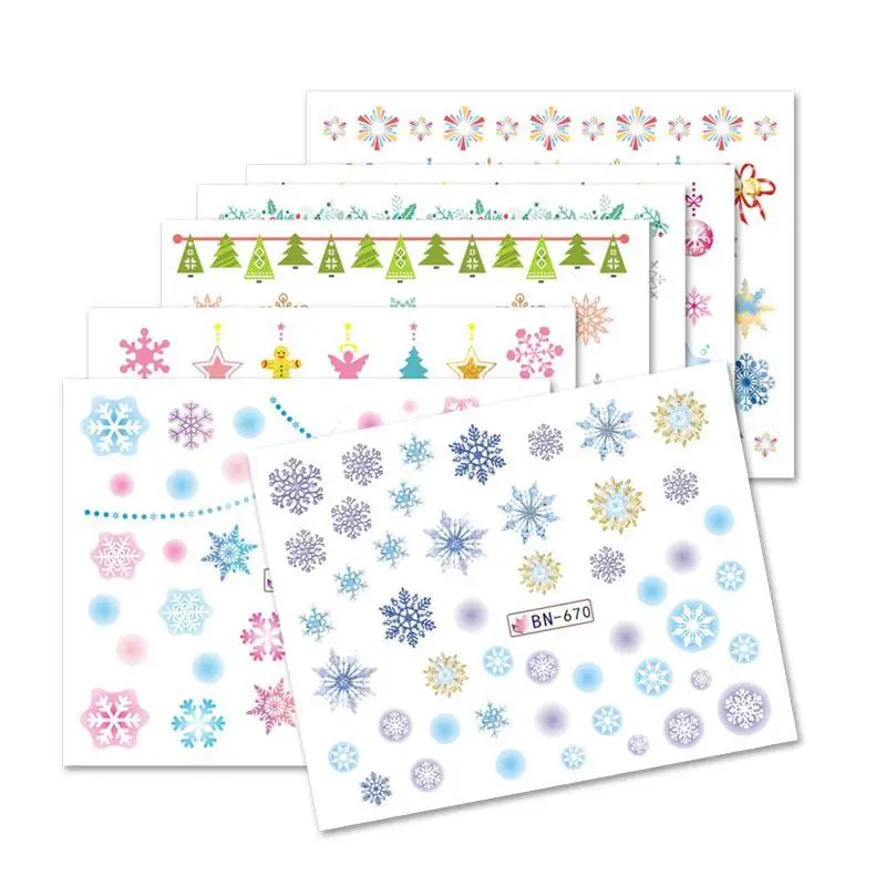 

12 Sheet Colorful Nail Sticker DIY Snowflakes Nail Decoration Christmas