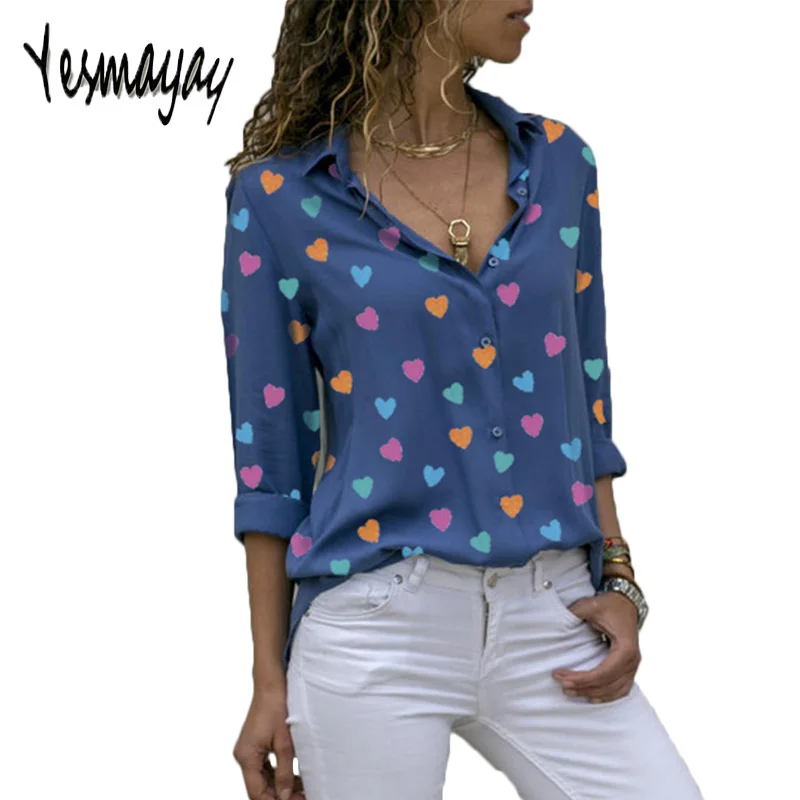 

Office Blouse Women Plus Size Spring Summer Print V-neck Blusas Mujer De Moda 2019 Women Blouses Long Sleeve Top for Work Blouse