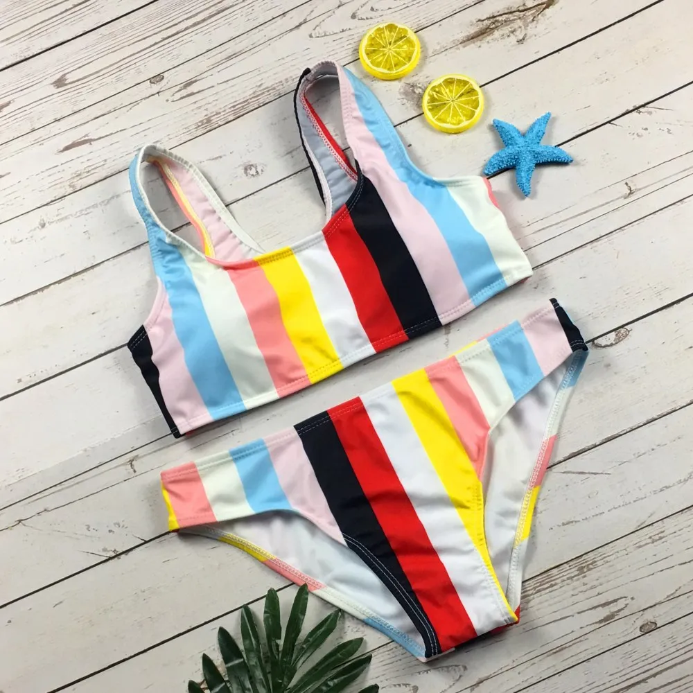 

2019 Crop Top Sexy Bikini Set Push Up Swimwear Women Swimsuit Female Bathing Suit Multicolor Striped Bikinis Beach Swim Wear