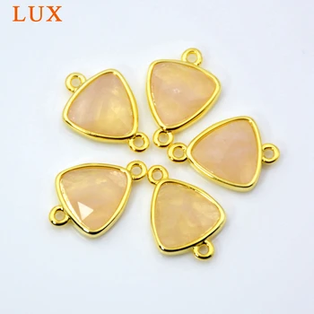 

Nature triangle crystal quartz Connectors white Color Gold Bezel Charm faceted Gem stone link beads Making bracelet Jewelry