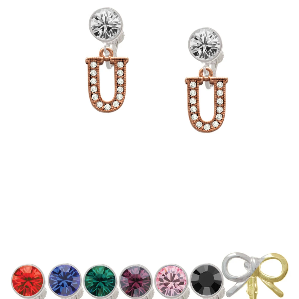 Crystal Rose Gold-colored Tone Initial - U Clip On Earrings | Украшения и аксессуары