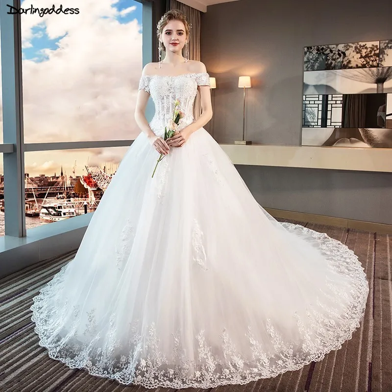 

Luxury Ivory Lace Appliques Wedding Dresses Ball Gown Princess Wedding Gowns Off Shoulder Vestidos De Novia 2019 Robe De Mariee