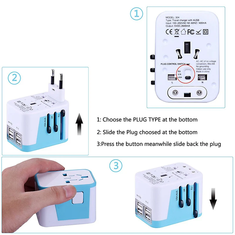 Адаптер штепсельной вилки для международных поездок-с 4 usb портами рабочий-адаптер 100-250 В-Тип C Тип A Тип G Тип I для Великобритании Япония Ch