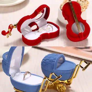 

Baby Carriage Velvet Violin Shape Box Earring Locket Necklace Jewelry Gift Case