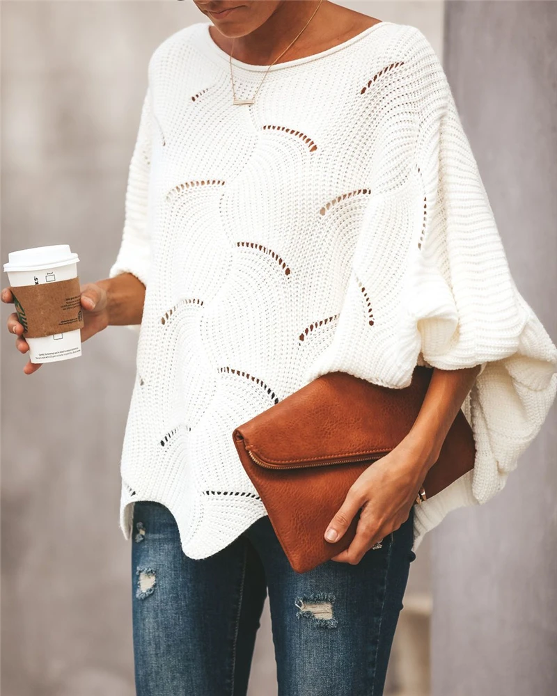 New Fashion winter sweater women pull OL knit O-neck lantern sleeve knitwear hollow out pullover sexy sweaters woman clothes top | Женская