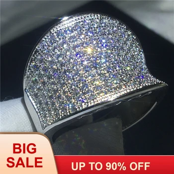 

Vintage Big ring 925 Sterling silver Pave settting 132pcs 5A zircon Cz Engagement wedding band rings for women Bridal Jewelry
