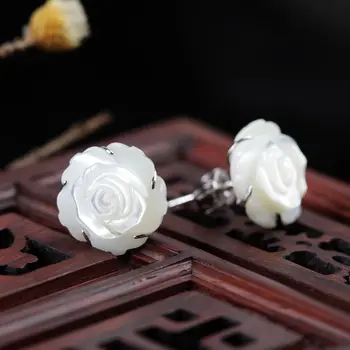 

Fine 925 Sterling Silver Stud Earrings Mother of Pearl Floral Stud Earrings