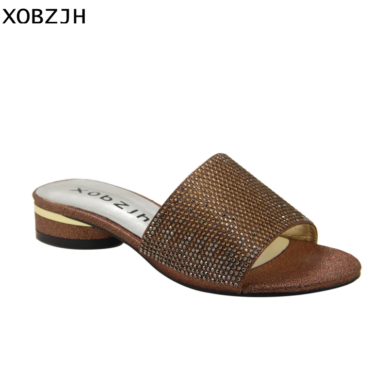 

Italian Women Shoes 2019 Summer Rhinestone Flat Sandals Slippers Ladies Party Open Toe Chocolate Shoes Woman Lager Size Us 11