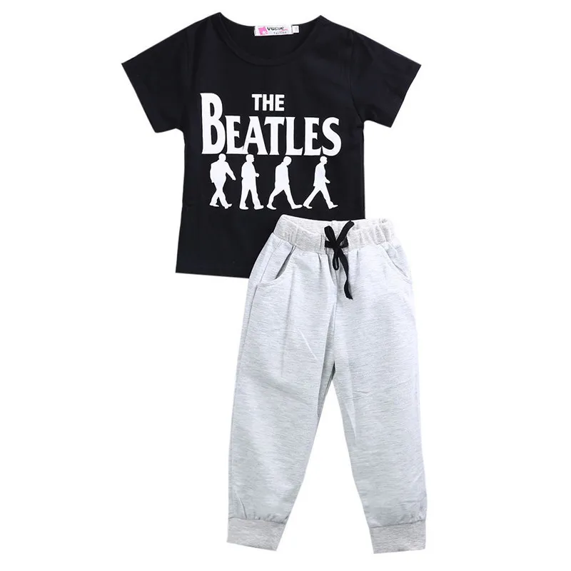 

2PCS/Set Toddler Kids Baby Boy Girl Short Sleeve Letter Print Cotton T-shirt Tops+Pant Legging Outfit Clothing Set