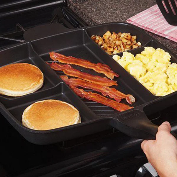 

Five in One Separated Multifunctional Black Square Baking Pan Premium Non-stick Fried Egg Pan Striped Beef Grill Baking Plate #3