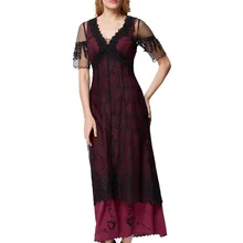 Женское платье ретро элегантное викторианское 50s 60s кружевные платья с коротким рукавом v-образным вырезом Длинное Макси платье Edwardian вечерние платья до щиколотки
