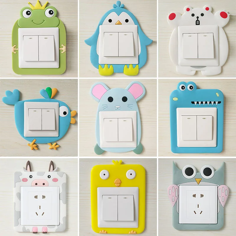 

1Pcs Switch Sticker Washable Luminous Home Decal Cute Cartoon Animal Removable Kids Rooms Decor Soft Silicone Glow Wall Sticker