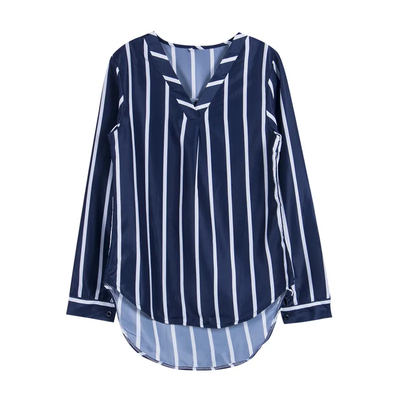 

Trendy Women clothes Lady Striped Long Sleeve V-Neck Shirts pullover Casual Loose Chiffon Blouse one pieces