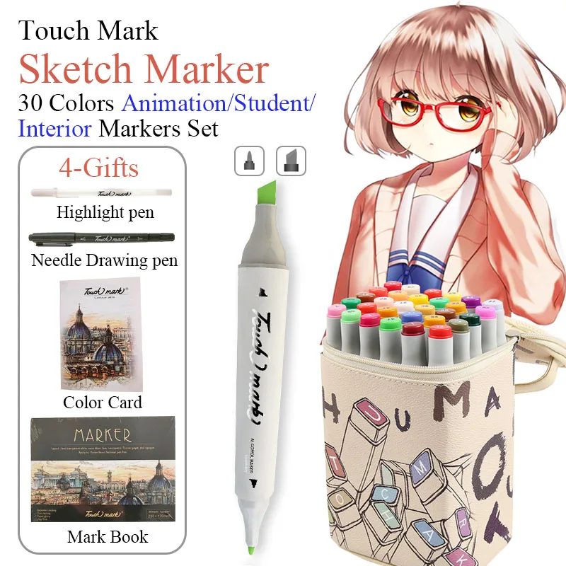 

30 Colors Dual Headed Oily Alcohol Based Art Markers Animation Design Sketching Brush Pen For Drawing School Office Art Supplies