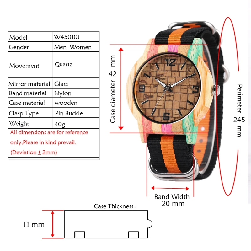 Unisex Slag Cork Striped Dial Retro Colorful Wood Men s Watch Flag Color Nylon Band Reloj 2
