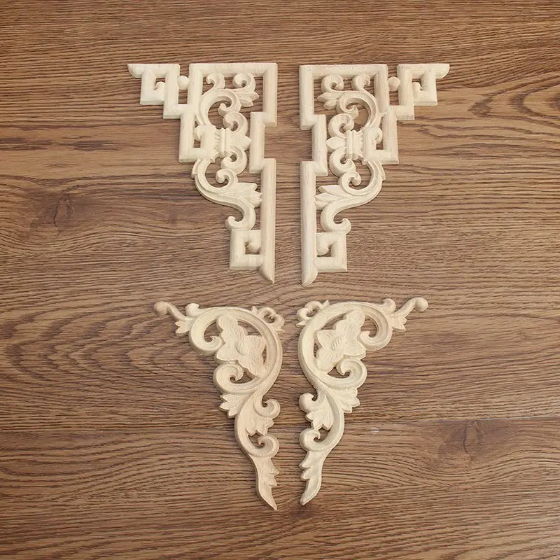 

Exquisite 2Pcs/set Retro Wood Carved Decal Corner Onlay Applique Frame for Home Door Cabinet Furniture Decorative Crafts 2 Type