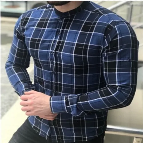 Men's Shirts Checked Plaid Long Sleeve Slim Shirt V-Neck Formal Spring NEW Fashion Casual Men Tops Shirt