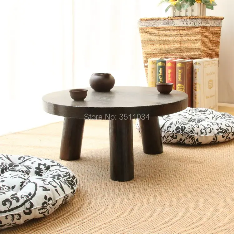 Japanese Antique Small Round Table 40x22cm Paulownia Wood Traditional Asian Furniture Living Room Low Floor Coffee Table Wooden
