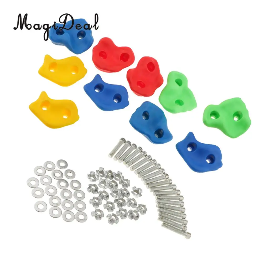 

10Pcs Climbing Frame Mixed Color Rock Climbing Wall Stones Hand Feet Holds Grip Hardware Kits Children Kids Toys- Small Size
