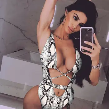 2019 New Sexy Women Girls One-Piece Leopard Printed Swimsuit Bandage Monokini Beachwear Swimwear Summer Bikini Bathing suit
