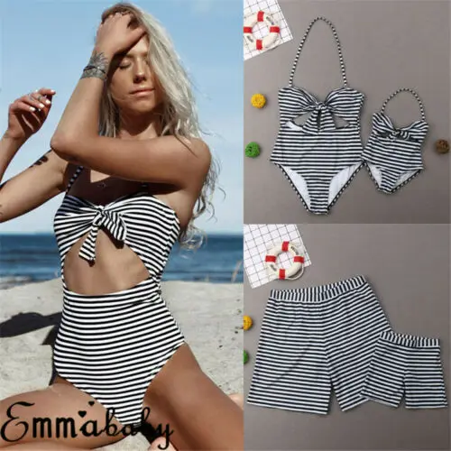 

Fashion Striped Family Matching Swimsuit Men Women kids baby Boys Girls bathing Bikini Set beachwear Swimwear Outfit Holiday