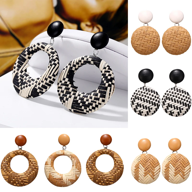 Fashion Statement Big Geometric Circle Wood Earrings For Women Hanging Dangle Earrings Drop Earing modern Jewelry