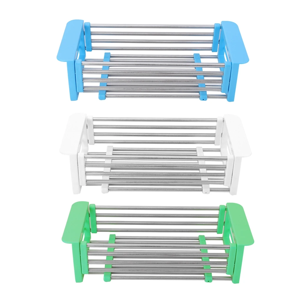 

3 Colors Retractable Stainless Steel Sink Rack Fruit Storage Drying Rack Drainer for Fruit Vegetable Dishes Storage