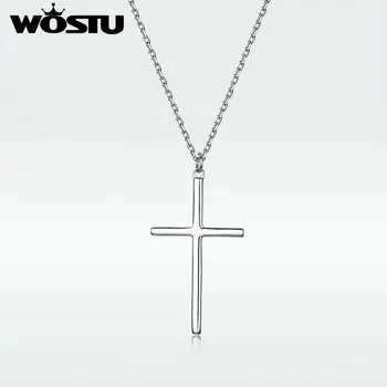 

WOSTU Fashion Golden & Silver Color Cross Long Necklace Pendant Simple Delicate Chain Necklace For Women Wedding Jewelry SDTN076