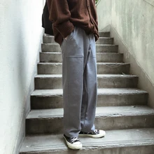 Весенние и осенние однотонные повседневные штаны мужские дикие утепленные брюки черный/серый/темно-серый/коричневый s-xl