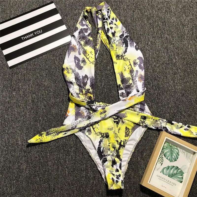 Misswim Leopard Цельный купальник Женская повязка Монокини Sexy Бикини c хомутом 2019 спинки