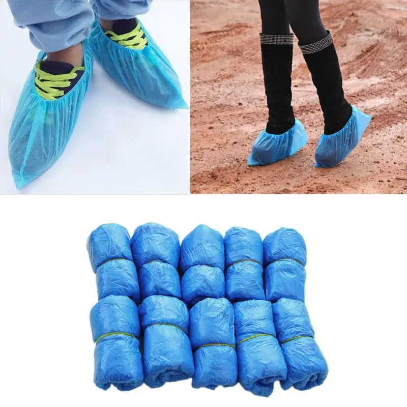 

100Pcs Plastic Disposable Shoe Covers Rainy Day Carpet Floor Protector Thick Cleaning Shoe Cover Blue Waterproof Overshoes #25
