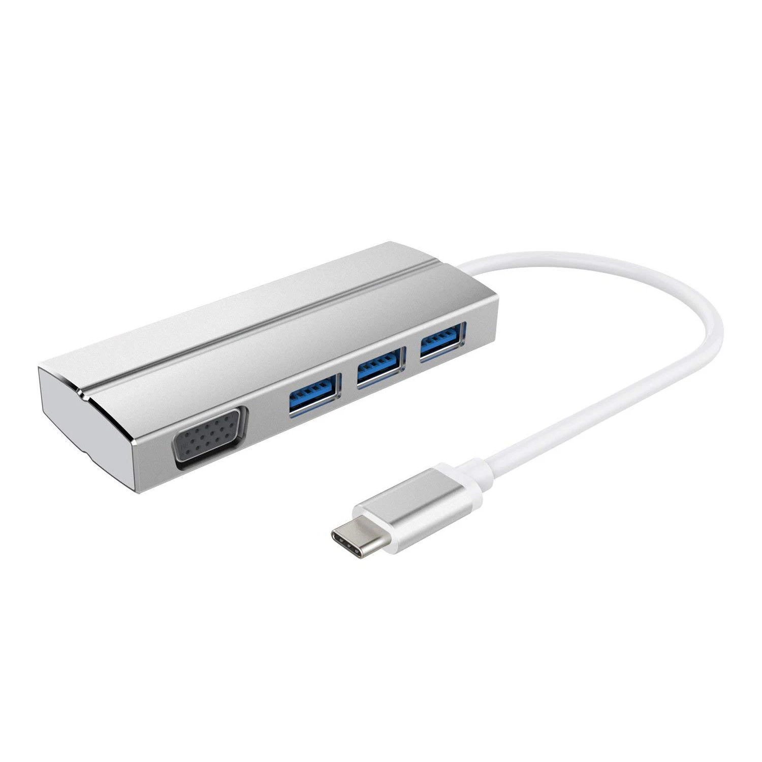 

USB C Hub Type C Adapter USB3.1 To VGA 3USB3.0 Charging Docking Aluminium Body