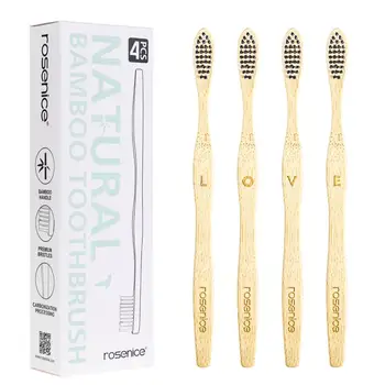 

4pcs Bamboo Handle Toothbrush Natural Wooden Eco-friendly Toothbrush with Soft Black Nylon Bristles