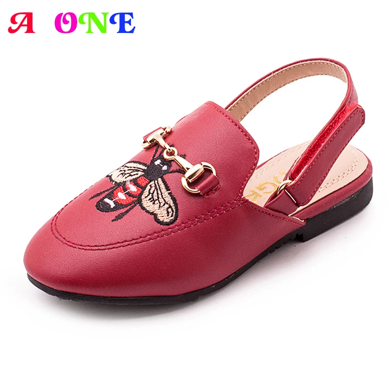 

Autumn Summer fashion buckle cartoon embroidery baby girls PU sandals kids flat shoes children brand sandals 16-22.5 cm