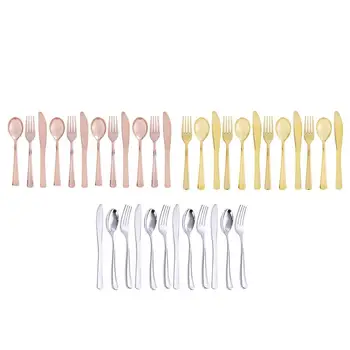 

12Pcs/Pack Flat Plating Gold Disposable Spoon Fork Kit Western Dessert Ice Cream Spoon Long Handle Cutlery Party Supplies