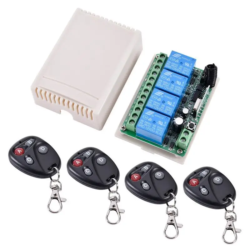 

DC 12V 4CH RF Wireless Relay Remote Control Switch System Radio Controller 433.92Mhz Transmitter Receiver Tools