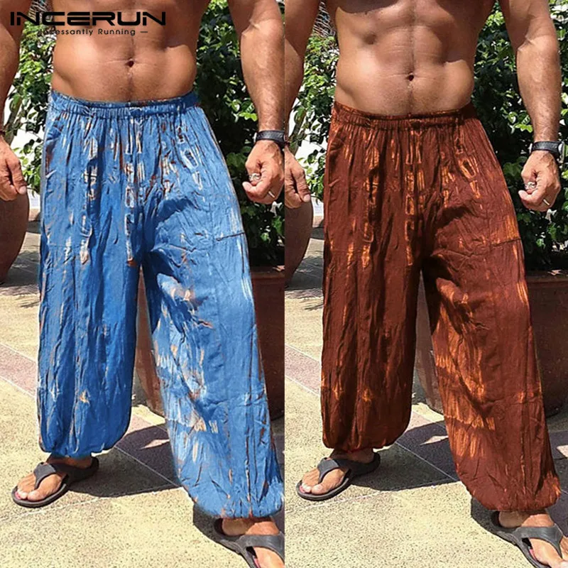 INCERUN Lose Hosen Baggy Breite Beine Hosen Männer Casual Hosen Tie Dye Drucken Elastische Taille Jogger Hosen Dance Jogginghose Hombre