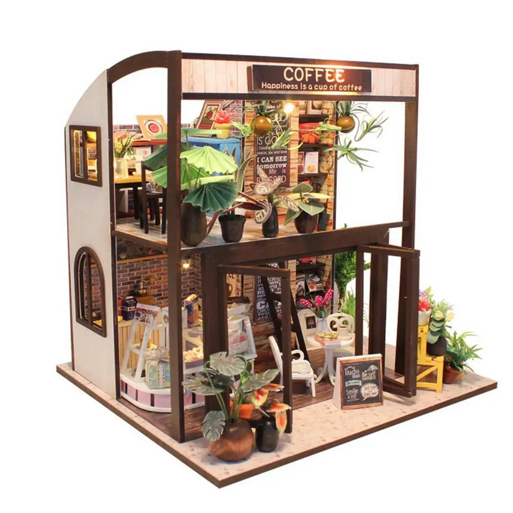 

DIY 3D Wooden Mini Doll house 2019 Apartment Coffee house Furniture Educational Toys Furniture For children girls Toy Gift