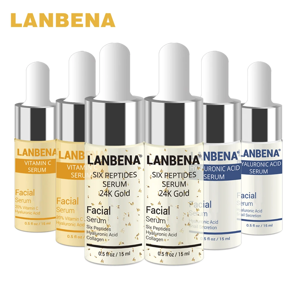 

LANBENA 24K Gold Six Peptides Serum Vitamin C+Hyaluronic Acid Anti-Aging Face Cream Acne Moisturizing Whitening Skin Care 3PCS