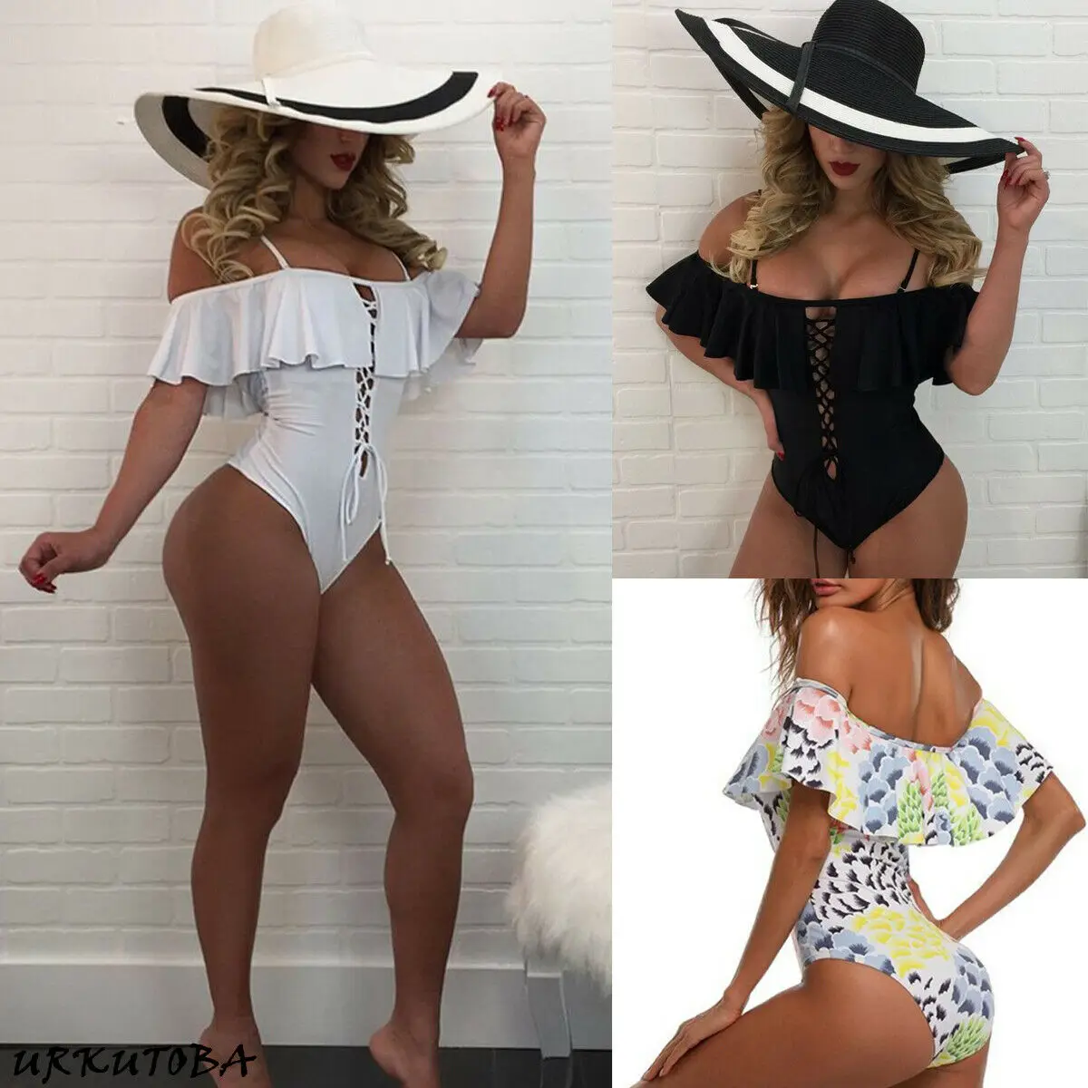 2019 Newest Hot Sexy Off Shoulder Floral One Piece Swimsuit Summer Women Bathing Suit Ruffle Monokini Swimwear 2019 Newest Hot Sexy Off Shoulder Floral One Piece Swimsuit Summer Women Bathing Suit Ruffle Monokini Swimwear
