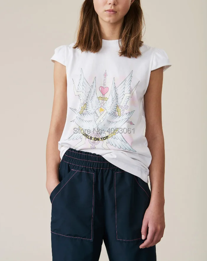 

Cotton 100% Wing & Letter Print T Shirt - 2019ss Women/Ladies Letter Printed Round Neck Tees Top