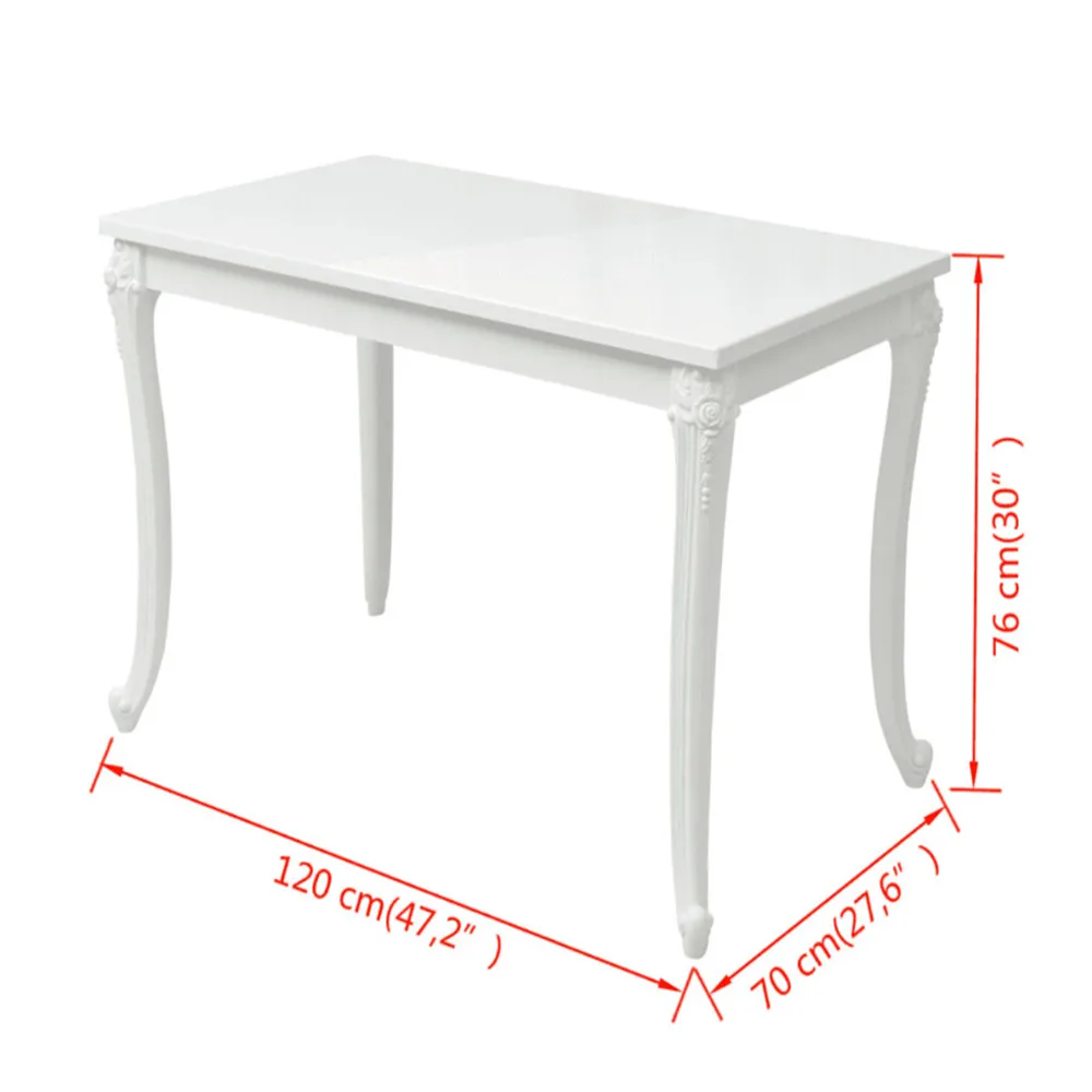 VidaXL Dining Table 120x70x76 Cm High Gloss White Dining Table MDF Table Top And Plastic Legs Dining Room Furniture243383