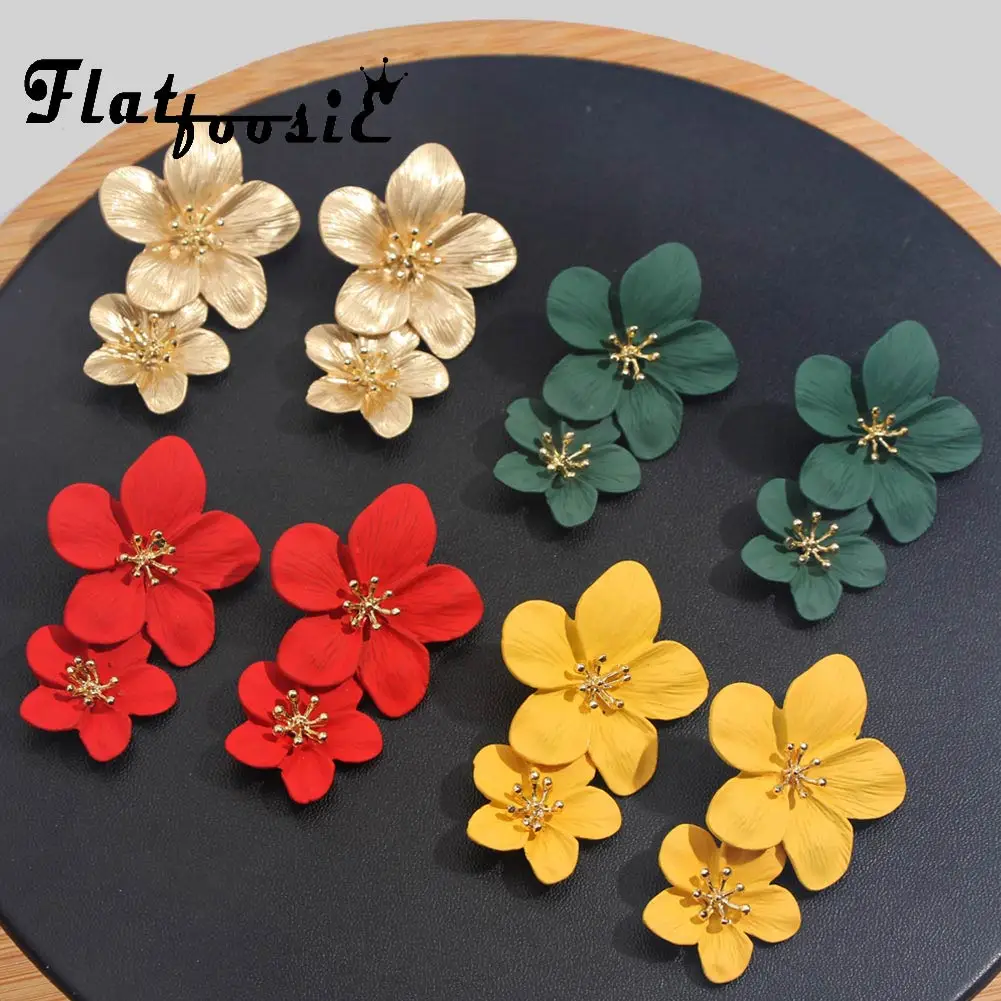 

Flatfoosie Boho Geometric Long Stud Earrings For Women New Flower Gold Color Punk Fahsion Vintage Maxi Earring Wedding Jewelry