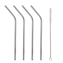 Нержавеющая сталь питьевой соломинки многократного использования изогнутые соломинки металлические соломинки(4 соломинки и 1 щетка для очистки и 1 мешок