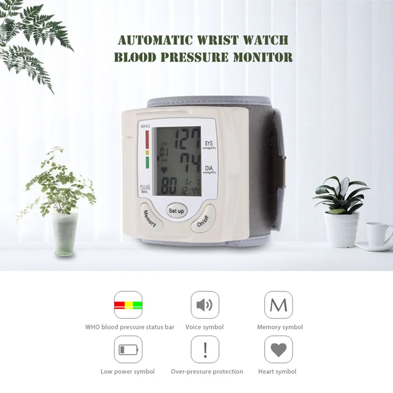 

Gustala Automatic Digital Sphygmomanometer Wrist Cuff Arm Blood Pressure Monitor Meter Gauge Measure Portable Bracelet Device